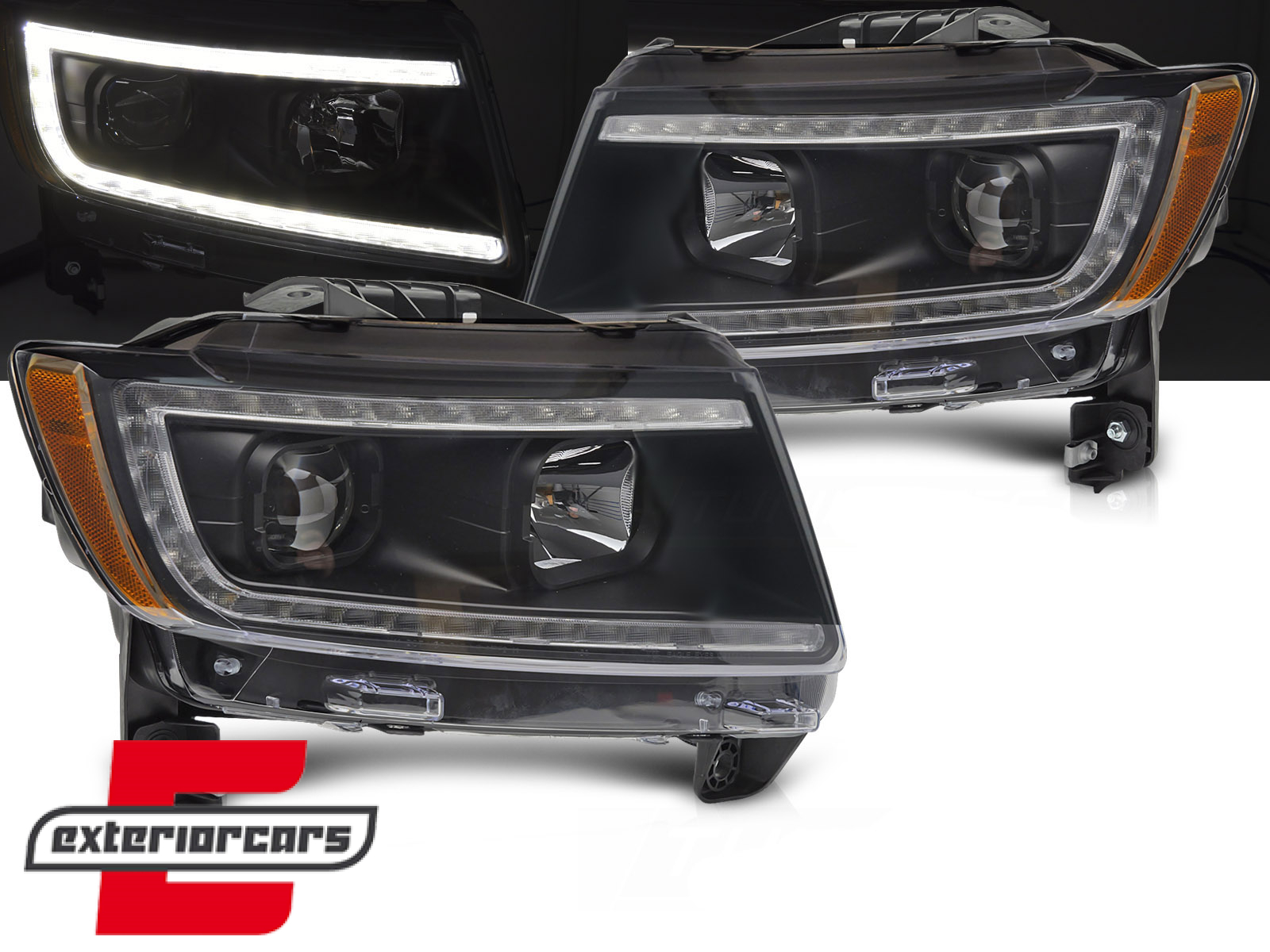 Prednja svjetla LED TubeLight dizajn (crna) / JEEP Grand Cherokee WK2 (2011-2013)