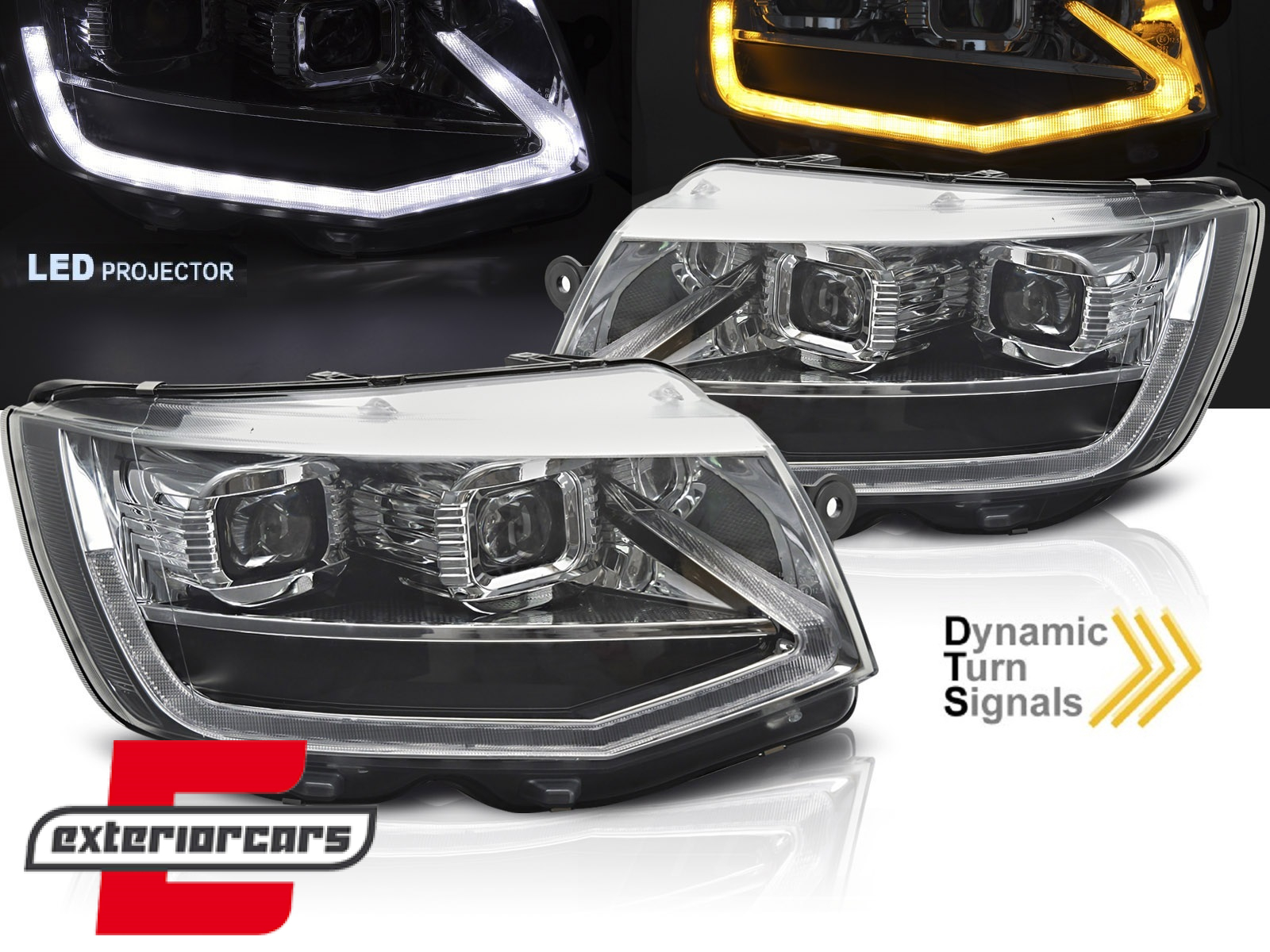 Full LED prednja svjetla SEQ žmigavci (chrome) / VW Transporter T6 (2015-2019)