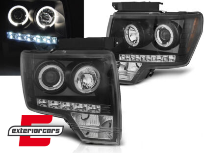 Prednja svjetla Angel Eyes dizajn (crna) / FORD F150 MK12 (2008-2014)