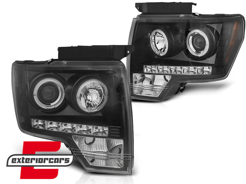 Prednja svjetla Angel Eyes dizajn (crna) / FORD F150 MK12 (2008-2014) - Slika 2