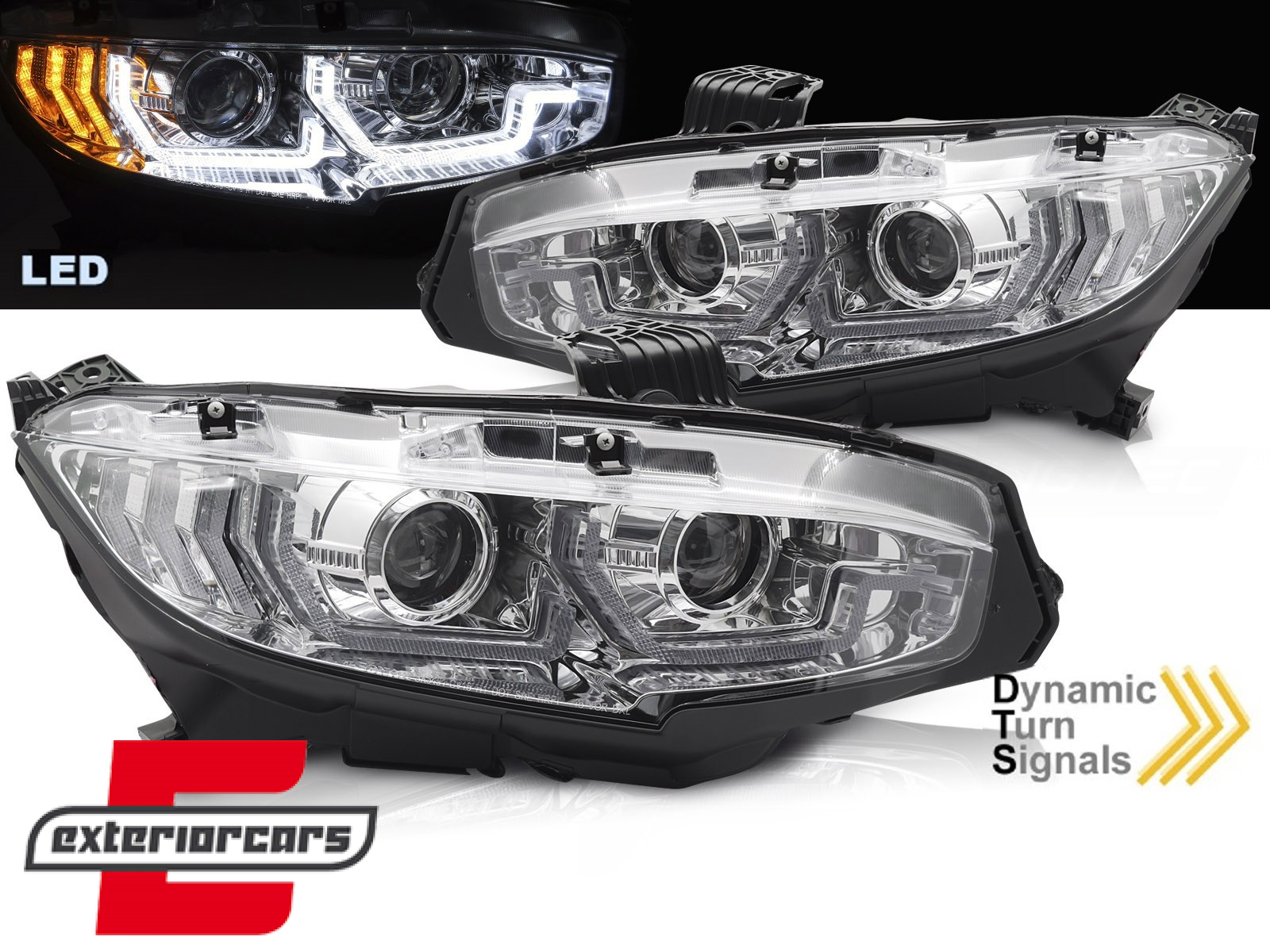 Full LED prednja svjetla TruDRL SEQ žmigavci (chrome) / Honda Civic Mk10 (2016-2021) Limuzina & Hatchback