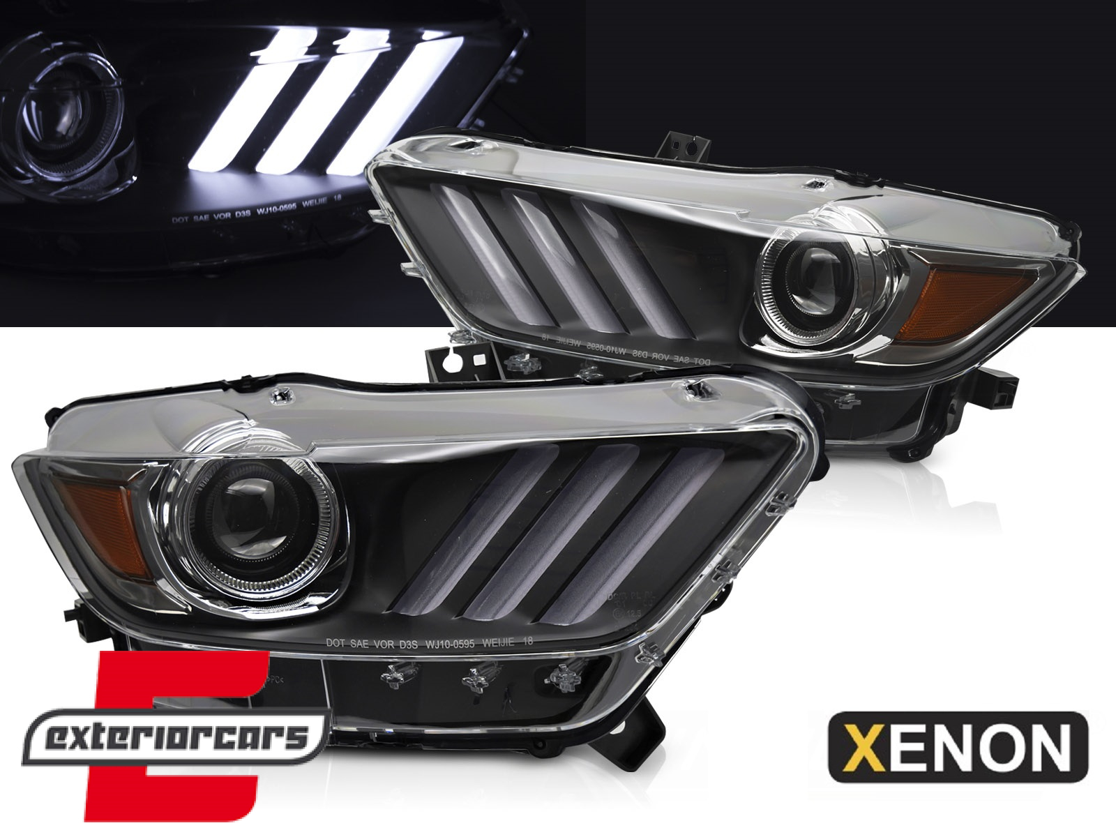 Prednja svjetla LED DRL Xenon (crna) / Ford Mustang VI (2015-2017)