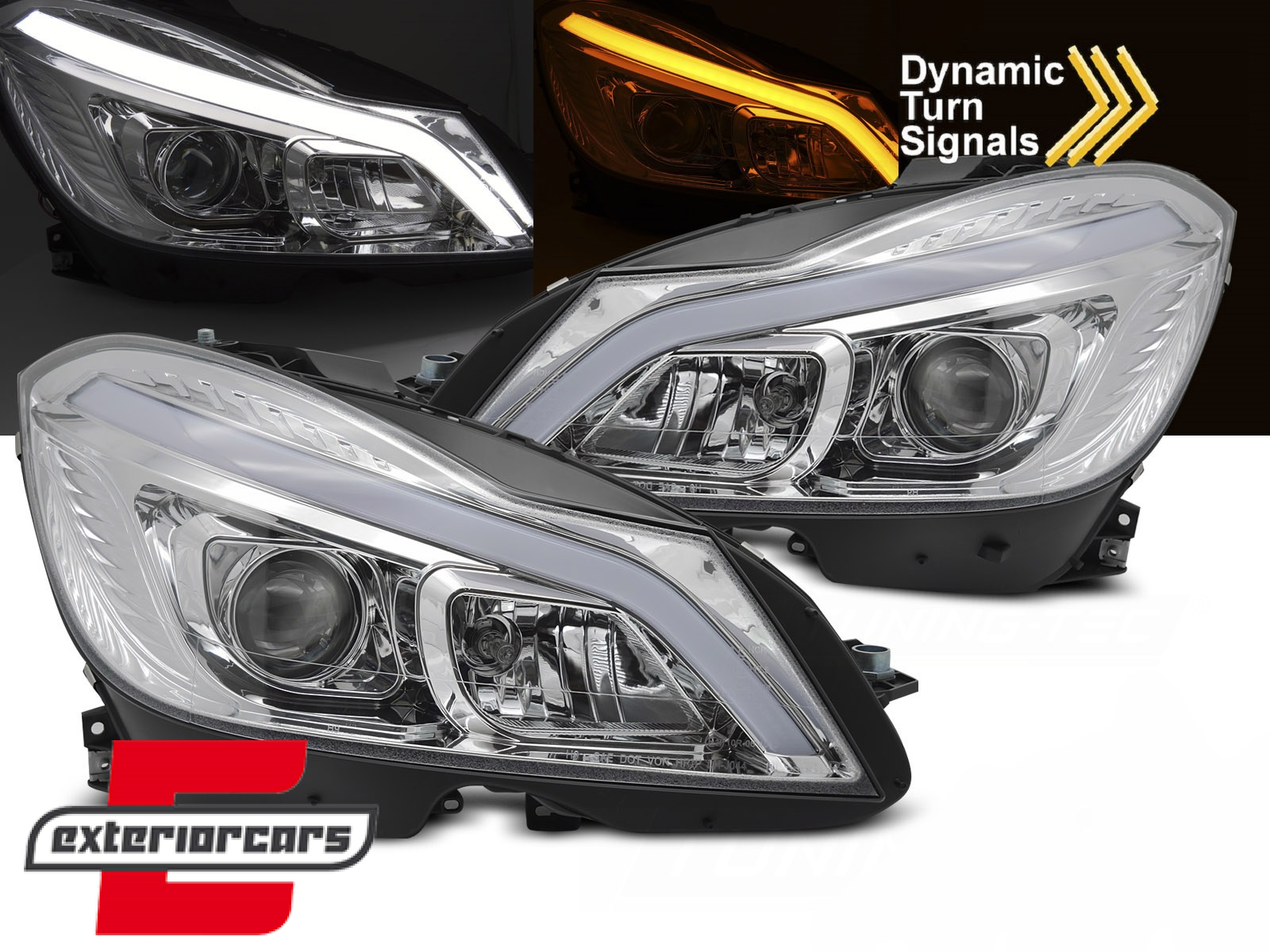 Prednja svjetla LED DRL SEQ žmigavci W205 look (chrome) / Mercedes C-klasa W204 S204 C204 Facelift (2011-2014)