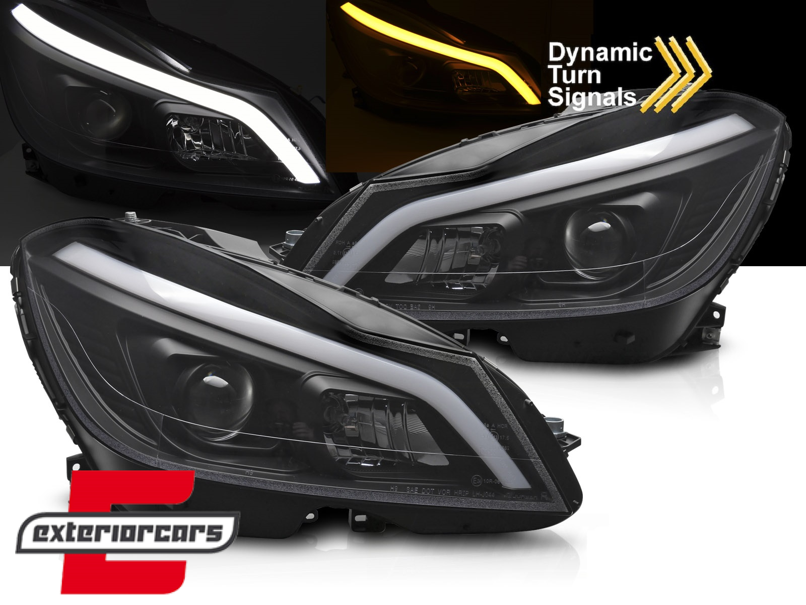 Prednja svjetla LED DRL SEQ žmigavci W205 look (mat crna) / Mercedes C-klasa W204 S204 C204 Facelift (2011-2014)