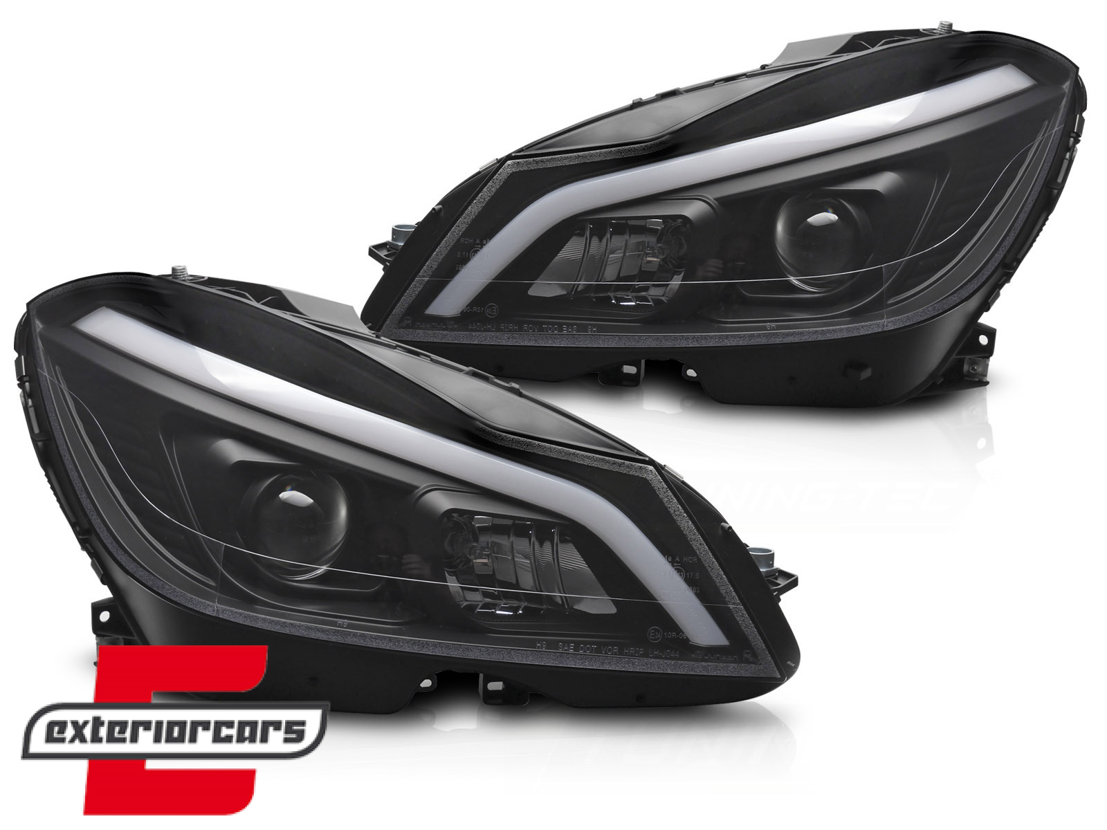 Prednja svjetla LED DRL SEQ žmigavci W205 look (mat crna) / Mercedes C-klasa W204 S204 C204 Facelift (2011-2014) - Slika 2