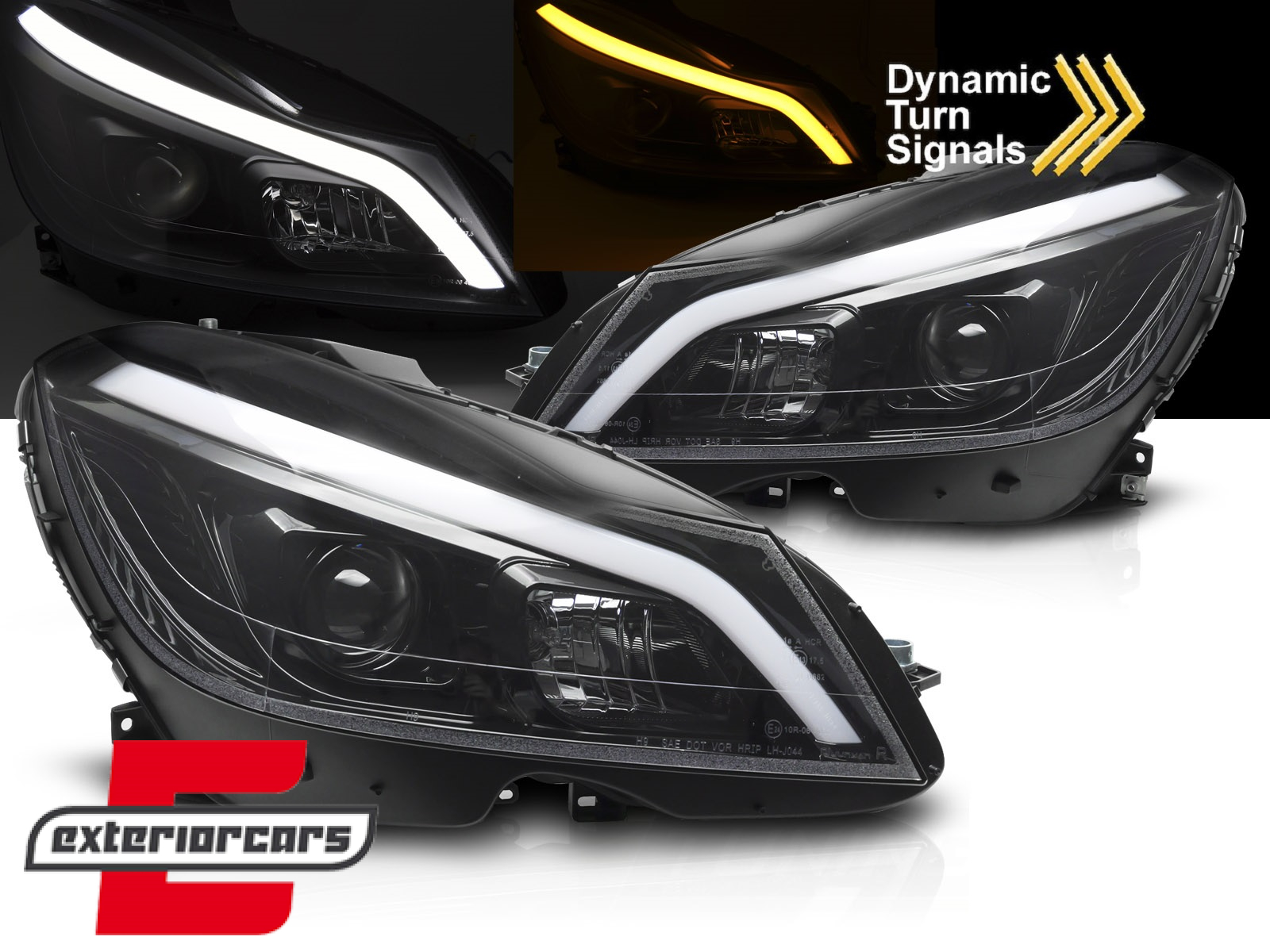 Prednja svjetla LED DRL SEQ žmigavci W205 look (piano crna) / Mercedes C-klasa W204 S204 C204 Facelift (2011-2014)