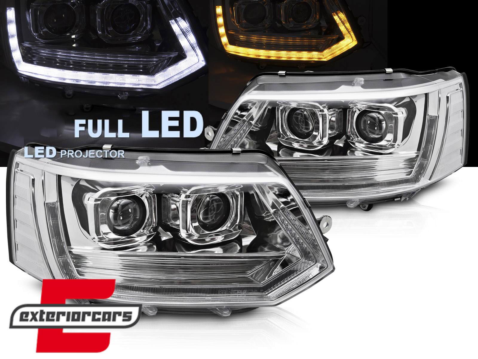 Full LED prednja svjetla SEQ žmigavci T6 look (chrome) / VW Transporter Caravelle Multivan T5.1 Facelift (2010-2015)