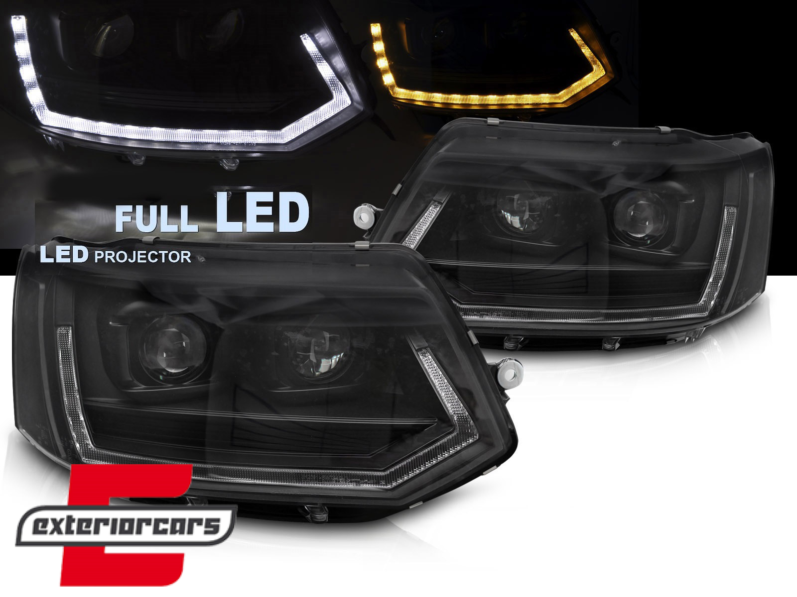 Full LED prednja svjetla SEQ žmigavci T6 look (crna) / VW Transporter Caravelle Multivan T5.1 Facelift (2010-2015)