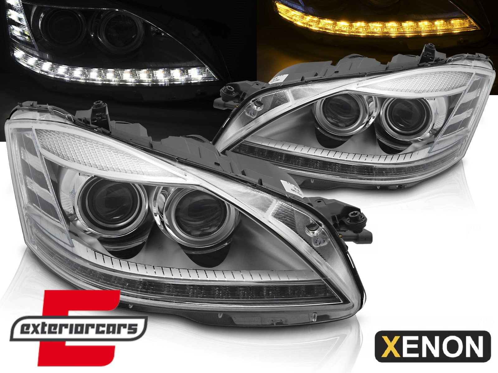 Prednja svjetla LED DRL Facelift look (chrome) / Mercedes S-klasa W221 (2005-2009)