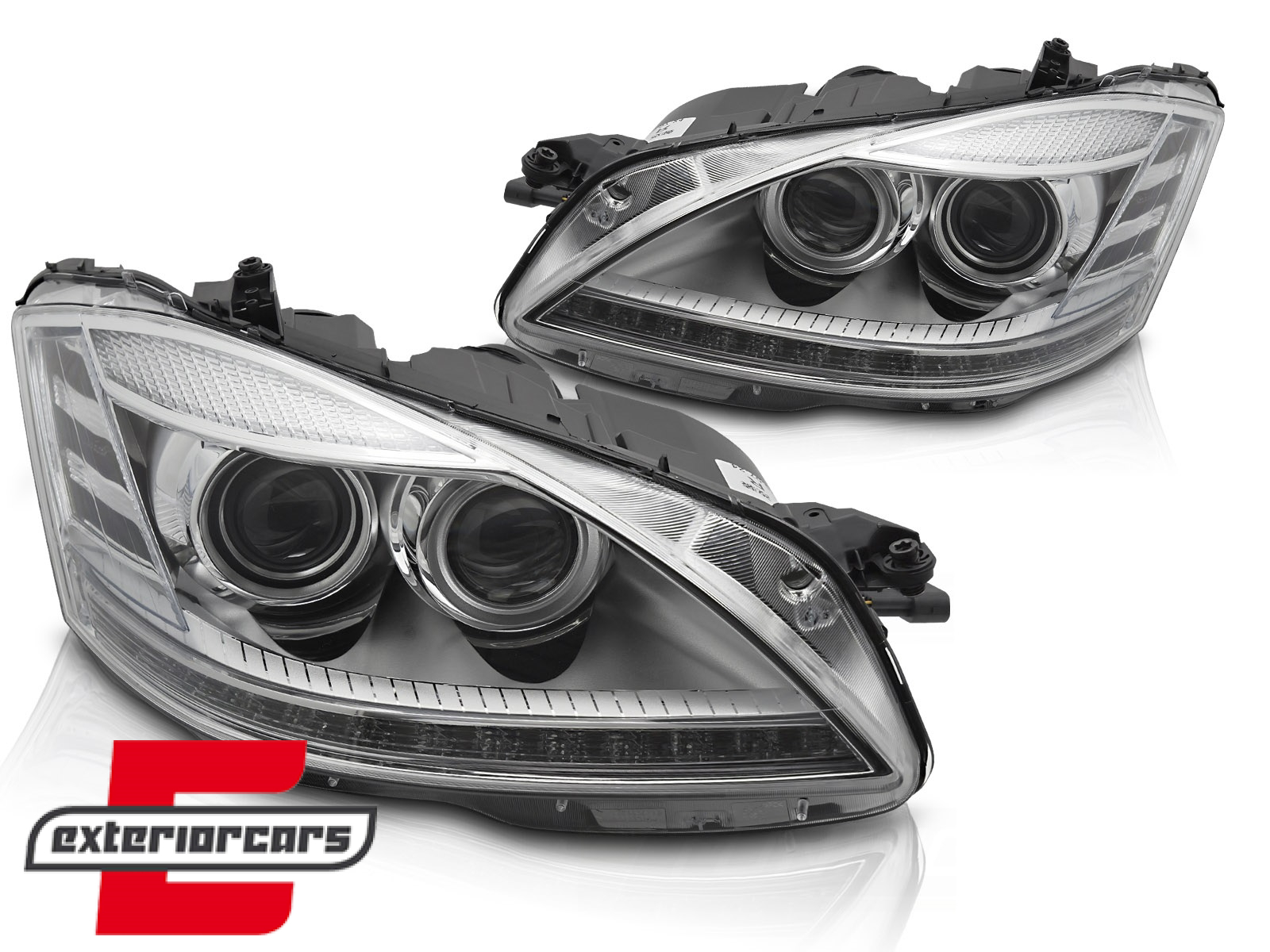 Prednja svjetla LED DRL Facelift look (chrome) / Mercedes S-klasa W221 (2005-2009) - Slika 2