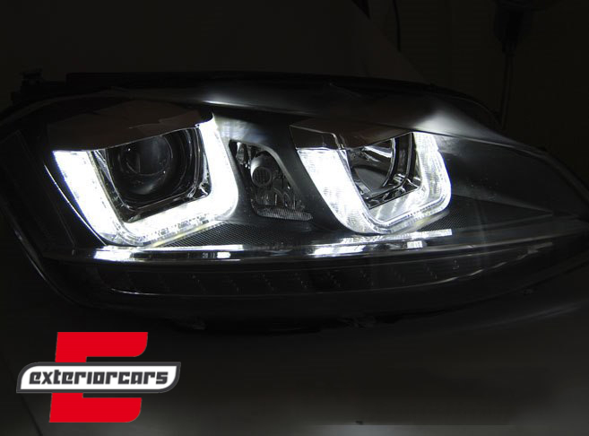 Prednja svjetla 3D LED U-dizajn (crna/crvena lajsna) / Volkswagen Golf VII (2012-2017) - Slika 2