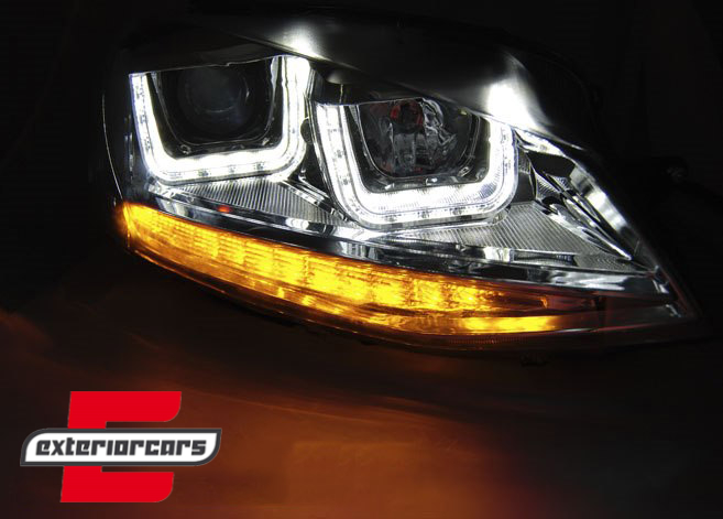Prednja svjetla 3D LED U-dizajn (crna/crvena lajsna) / Volkswagen Golf VII (2012-2017) - Slika 3