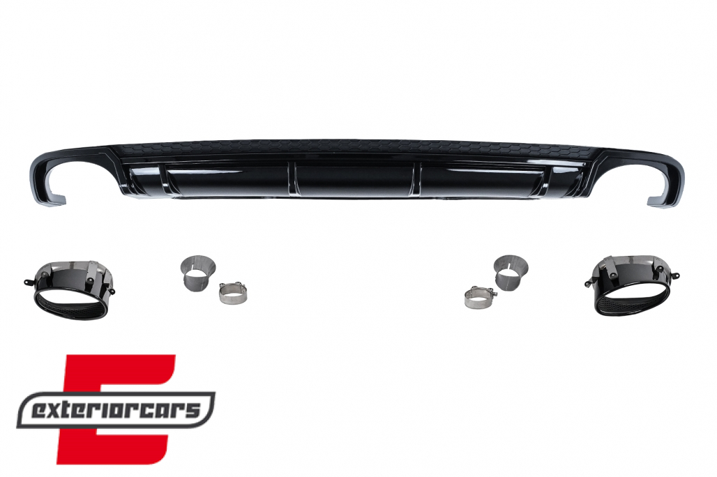 Difuzor zraka & nastavci auspuha RS4 dizajn (piano crna) / Audi A4 B9 8W (2016-2019) limuzina karavan