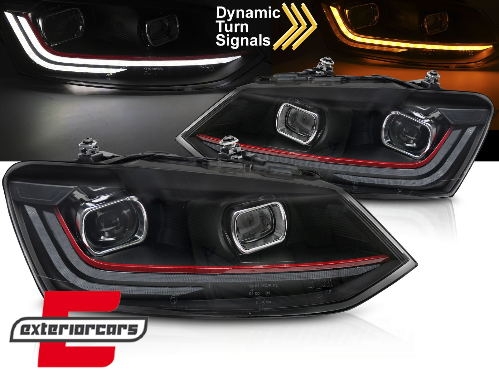 Prednja svjetla LED DRL SEQ žmigavci (crvena) / VW Polo Mk5 6R 6C (2009-2017)