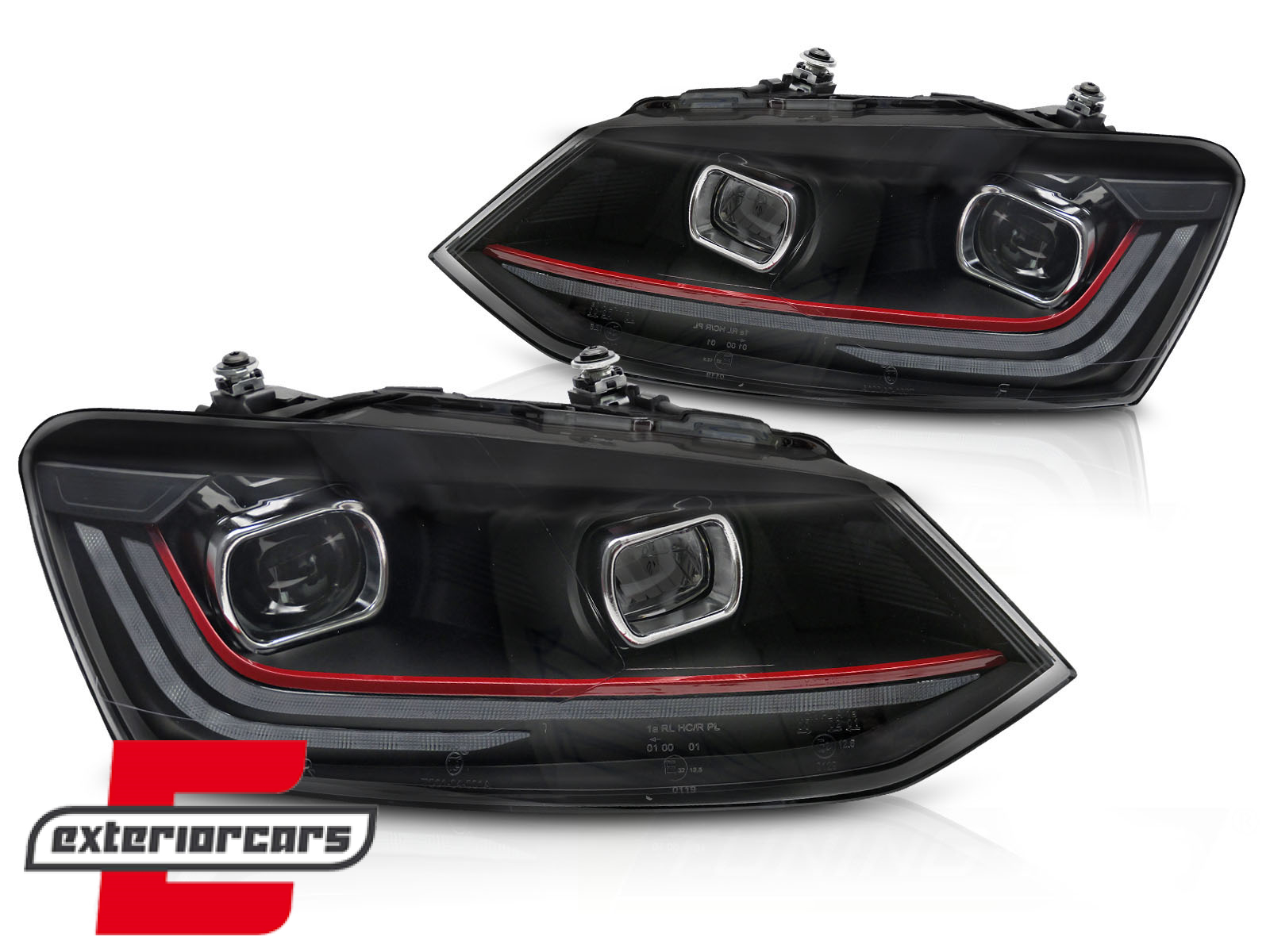 Prednja svjetla LED DRL SEQ žmigavci (crvena) / VW Polo Mk5 6R 6C (2009-2017) - Slika 2
