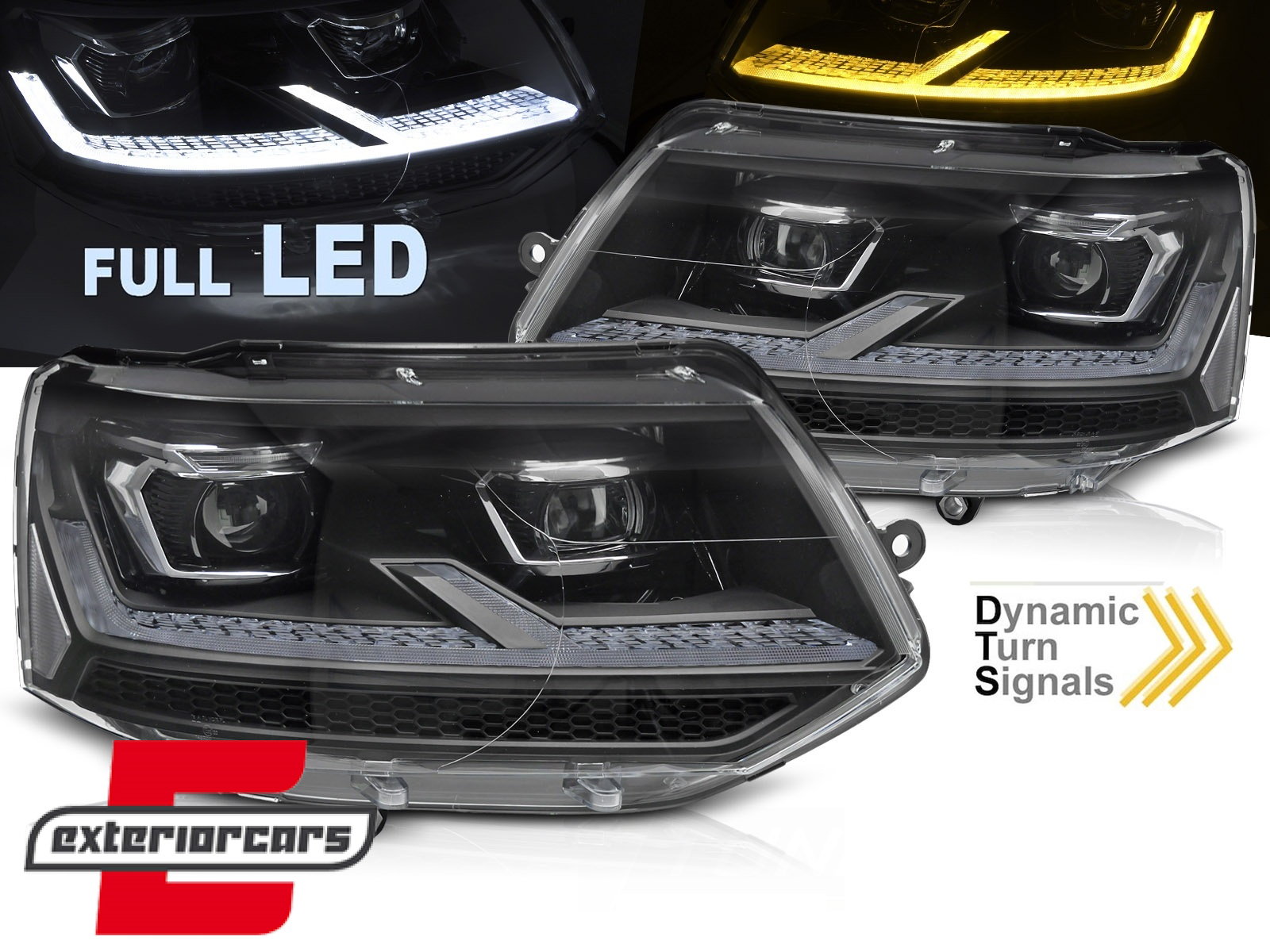 Full LED prednja svjetla SEQ žmigavci (crna/chrome) / VW Transporter Caravelle Multivan T5.1 Facelift (2010-2015)