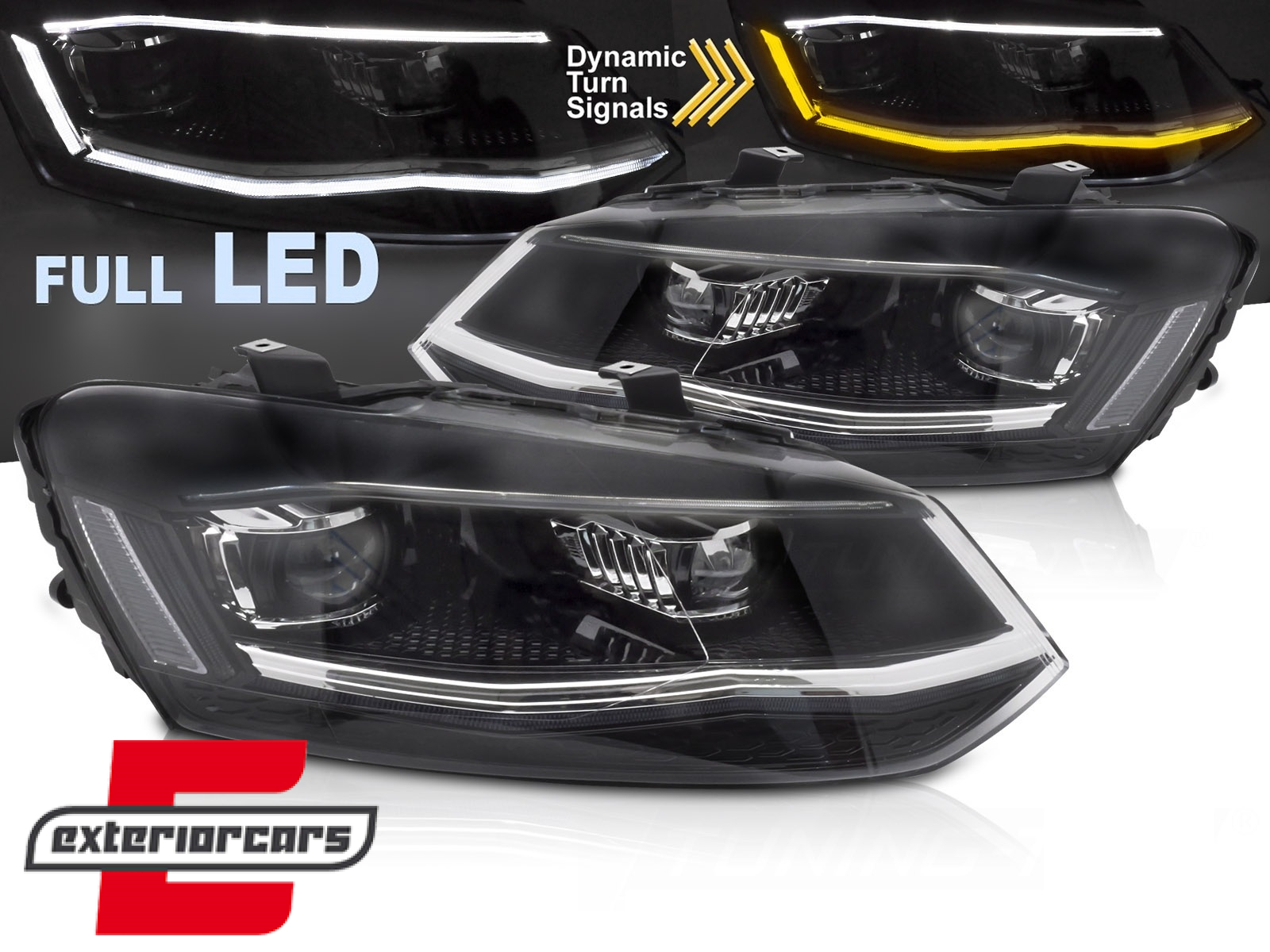Full LED prednja svjetla SEQ žmigavci (chrome) / VW Polo Mk5 6R 6C (2009-2017)