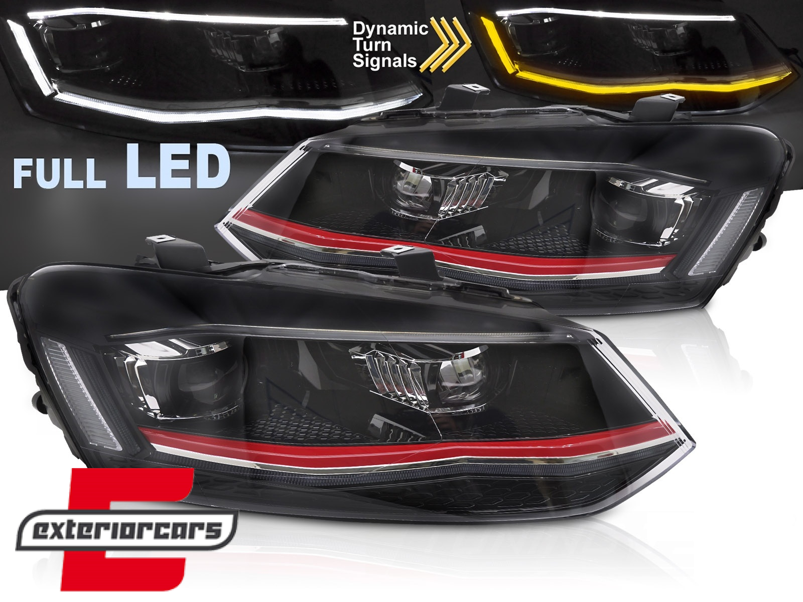 Full LED prednja svjetla SEQ žmigavci (crvena) / VW Polo Mk5 6R 6C (2009-2017)