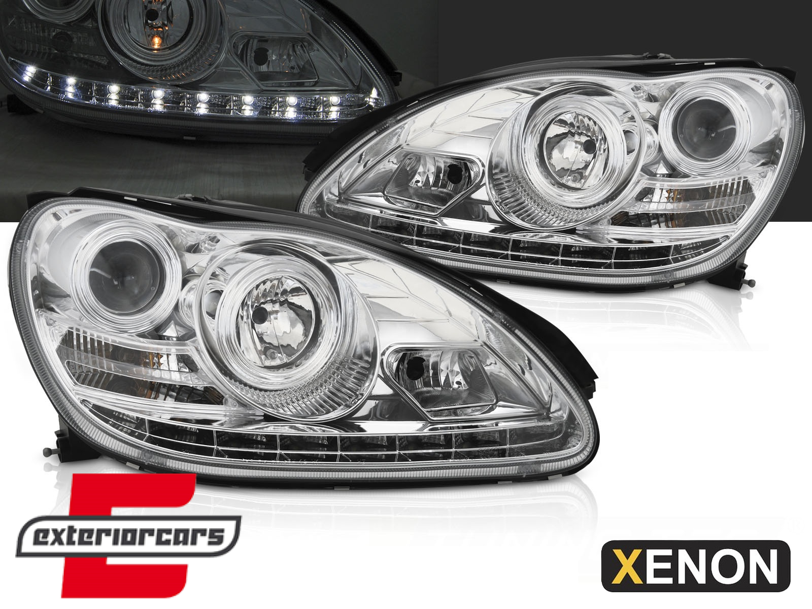 Prednja svjetla LED DRL Xenon (chrome) / Mercedes S klasa W220 (10.2002-05.2005)