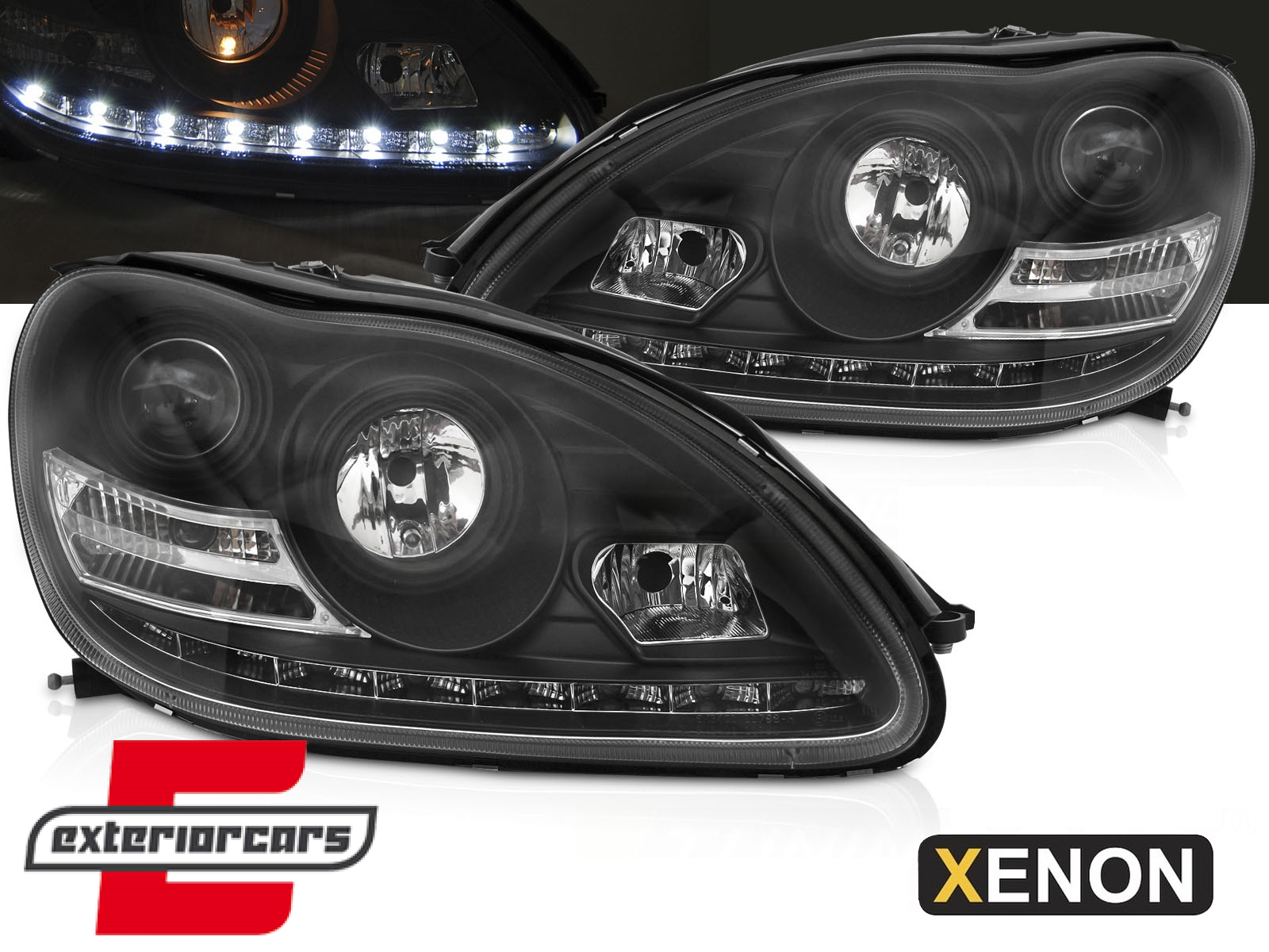 Prednja svjetla LED DRL Xenon (crna) / Mercedes S klasa W220 (10.2002-05.2005)